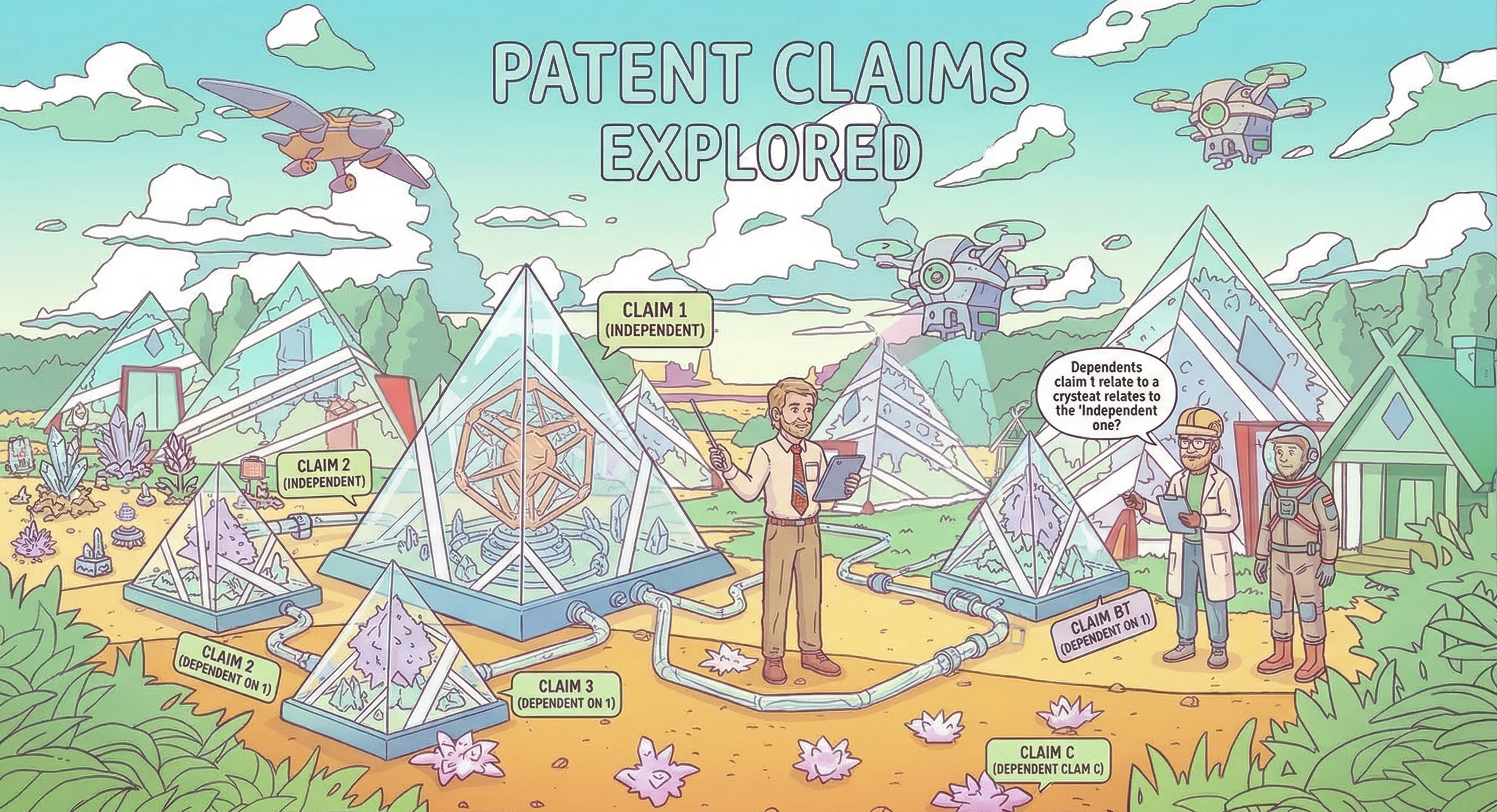Illustration explaining independent and dependent patent claims
